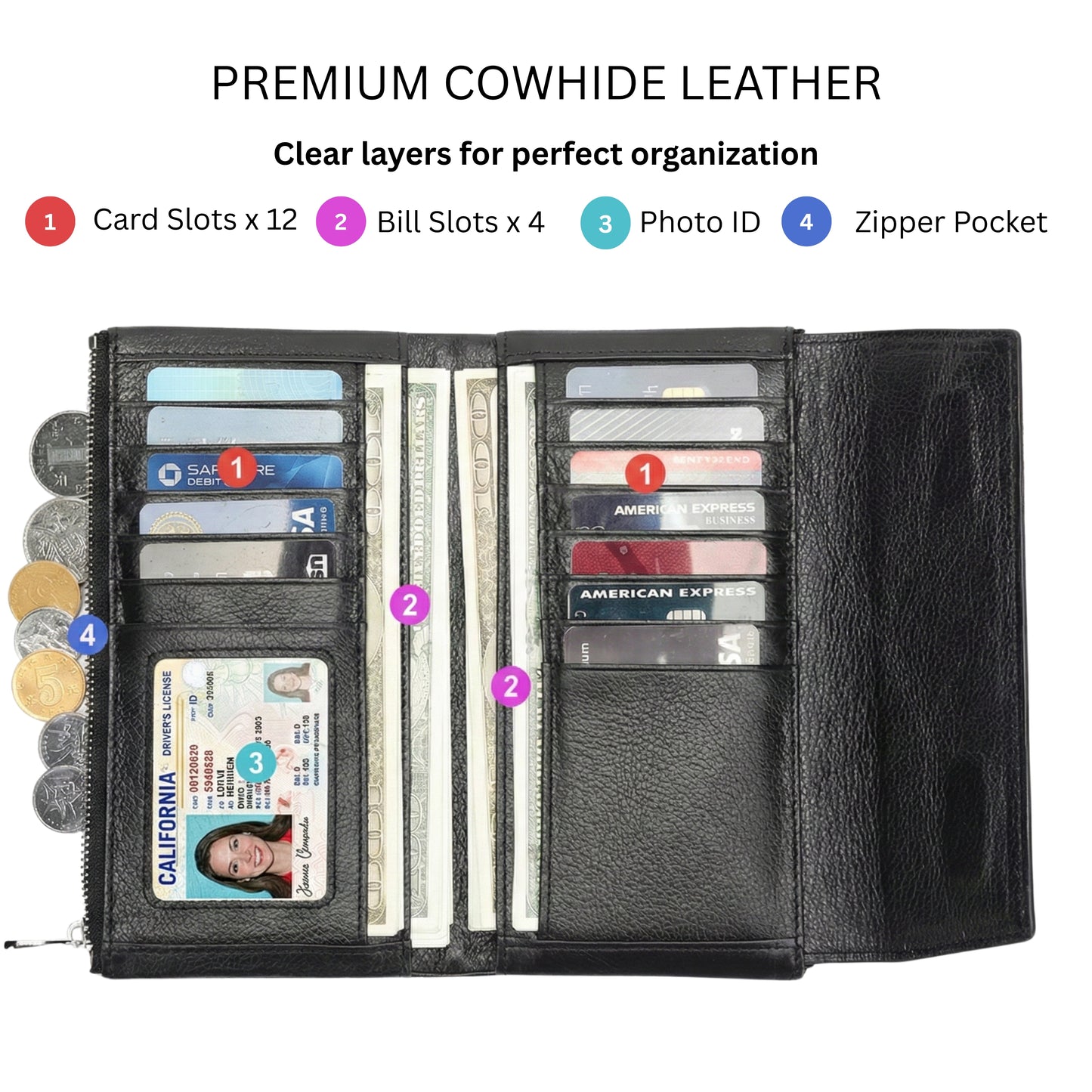 Hideclusive Women's Luxury Crocodile Embossed Leather Long Wallet & Clutch