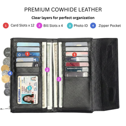 Crocodile Embossed Leather Long Wallet for Women | Luxury Leather Clutch Purse | Hideclusive