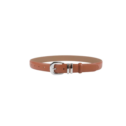 Brown belt with a silver buckle on a white background