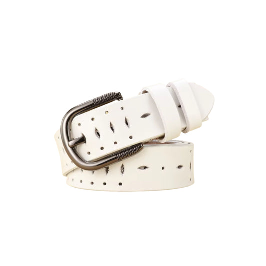 Women's Leather Belt with Hollow Out Pattern, Decorative Buckle
