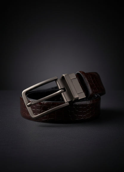 Reversible Crocodile Print Leather Belt for Men | 35mm | Black & Brown | Chrome Buckle | Hideclusive