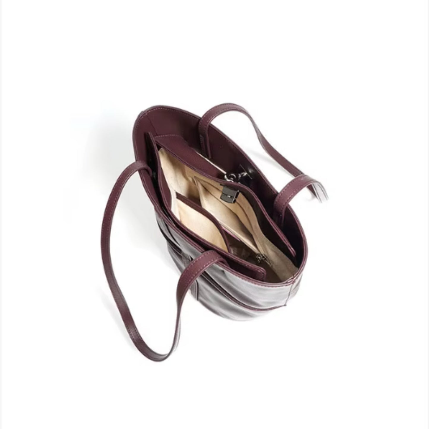 VERONA - The Signature Leather Bucket Tote | 100% Cowhide Leather Bucket Bag | Large Capacity Everyday Shoulder Tote | Wine Red & Black