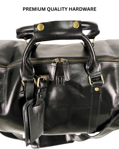 Men's Leather Travel Duffle Bag | Crazy Horse Cowhide Weekender with Shoe Compartment | Hideclusive
