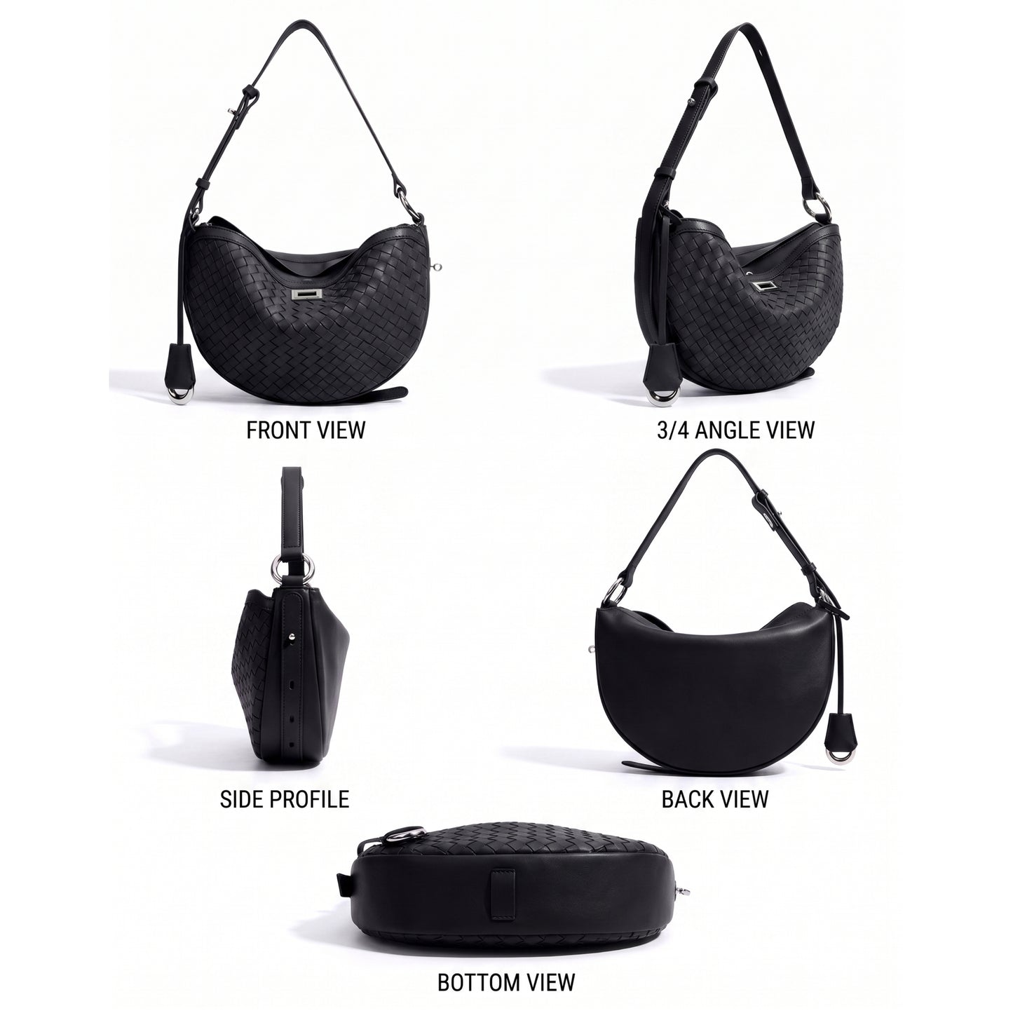 The Crescent - Hideclusive Premium Woven Leather Half Moon Bag | Top Grain Cowhide Crossbody Saddle Purse
