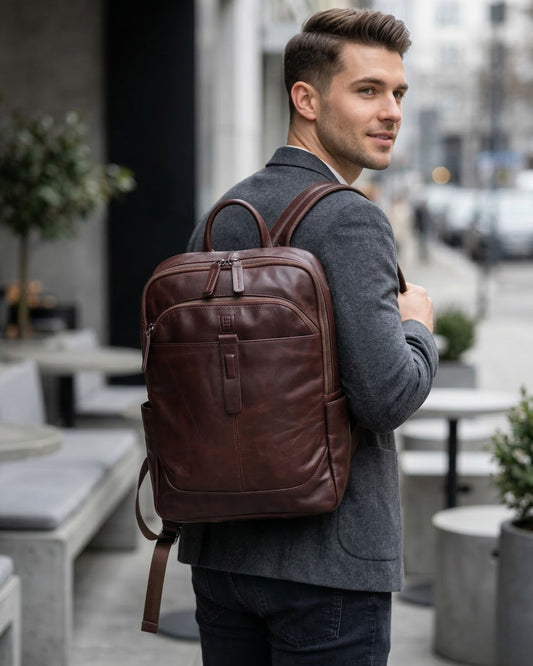 Hideclusive Vintage 100% Genuine Cowhide Leather Business Backpack | Waterproof Daily Commuter | Coffee