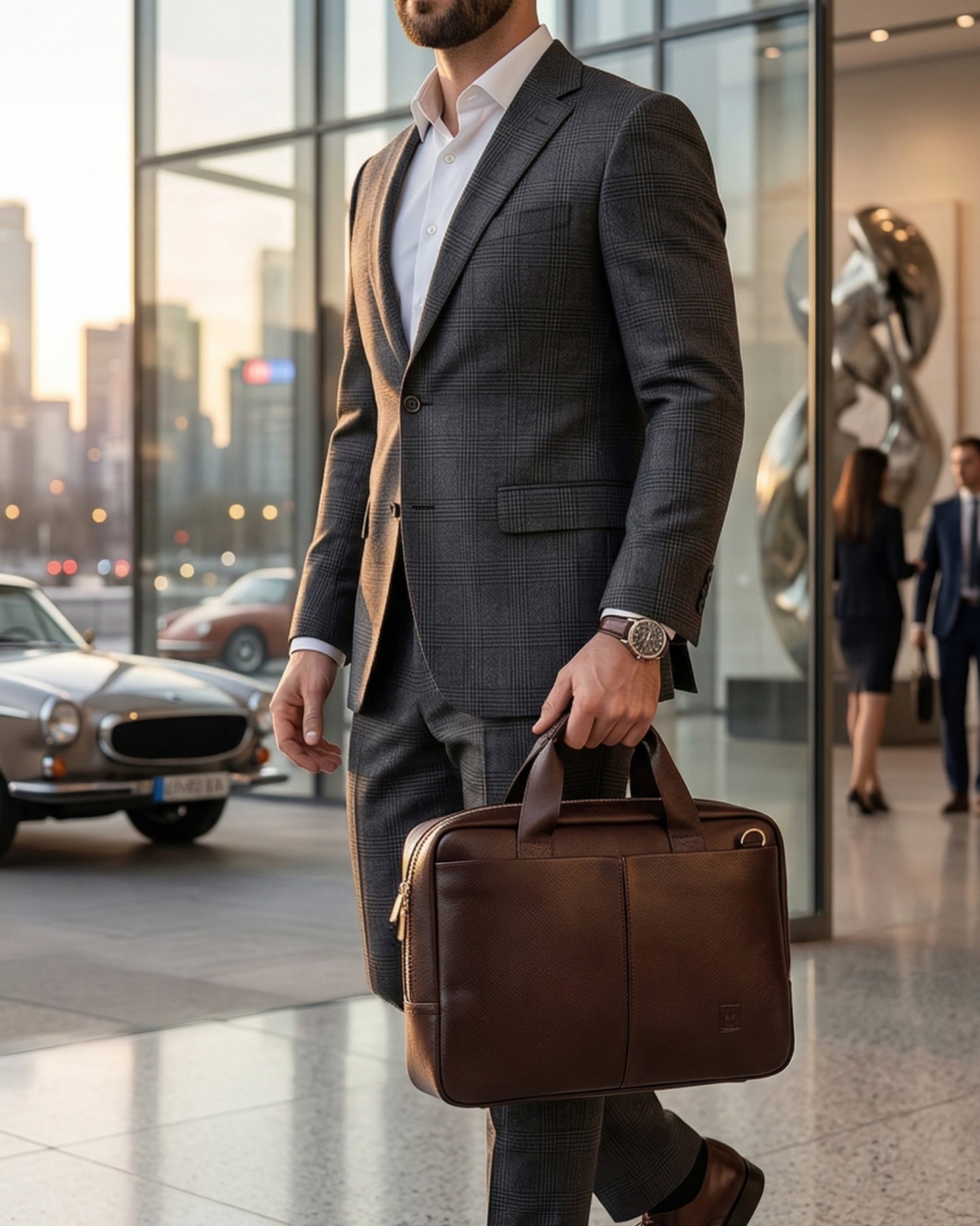 The Manhattan Workbag - Hideclusive Premium Leather Executive Briefcase & Messenger Bag | Fits 15" Laptop | Coffee