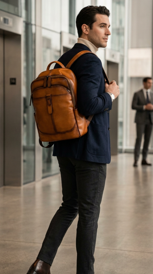 Genuine Leather Business Backpack for Men | Vintage Cowhide Waterproof Laptop Bag | Tan | Hideclusive