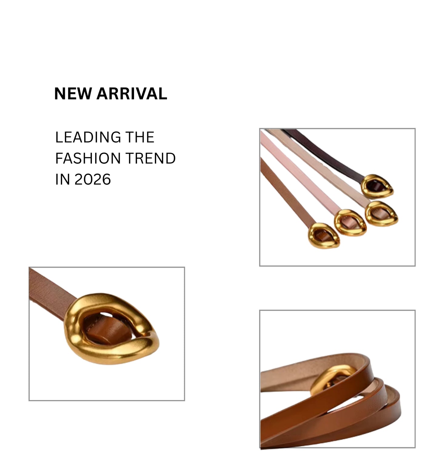 Hideclusive Women's Genuine Leather Skinny Belt with Gold Tear Drop Buckle, 1cm Thin Cowhide Waistband