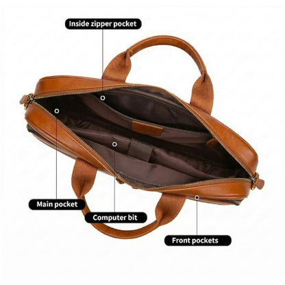 Vintage Leather Messenger Briefcase for Men | 15" Professional Laptop Bag | Hideclusive