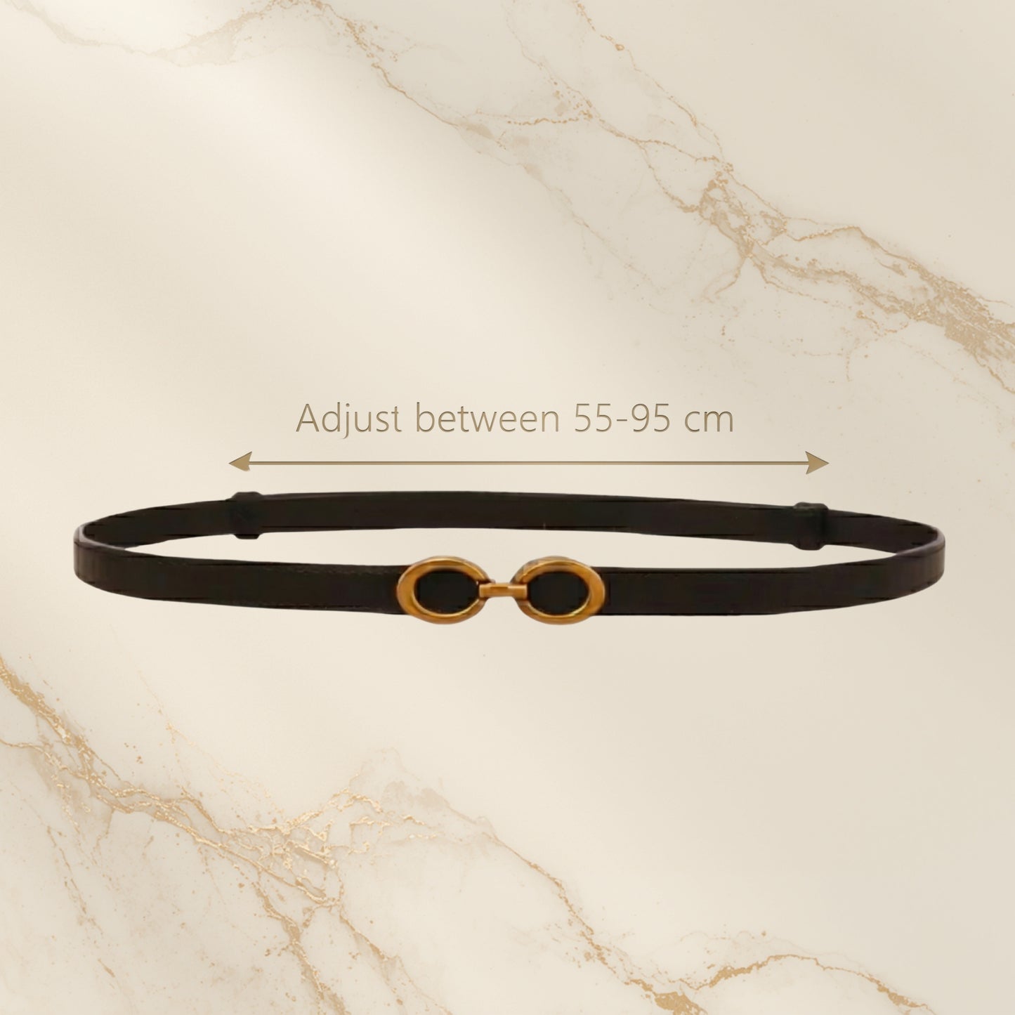 Aura Infinity Genuine Leather Belt for Dresses & Jeans - Women Skinny Cowhide Adjustable Waist Strap 1.4cm Thin Dress Belt Black Caramel Red