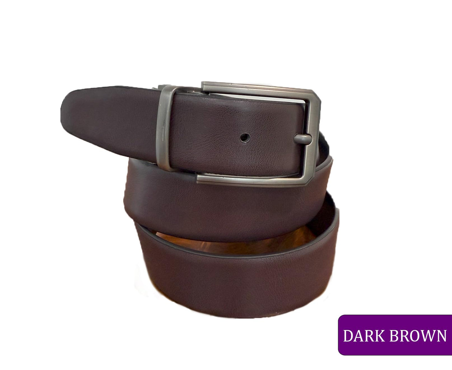 Hideclusive Executive Leather Belt, Reversible Black and Dark Brown, 35mm Width, Chrome Twist Buckle