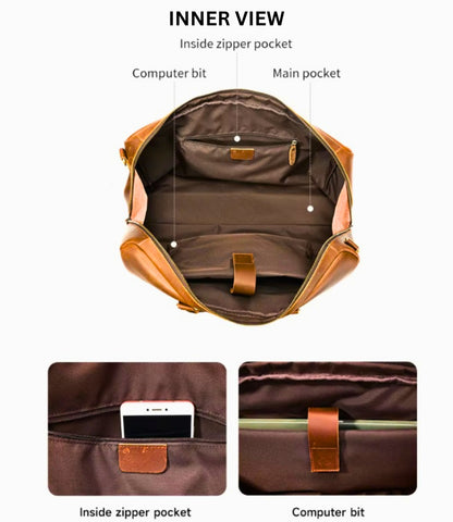 Leather Weekend Duffle Bag | Vintage Crazy Horse Cowhide | Short Trip Travel Bag | Hideclusive