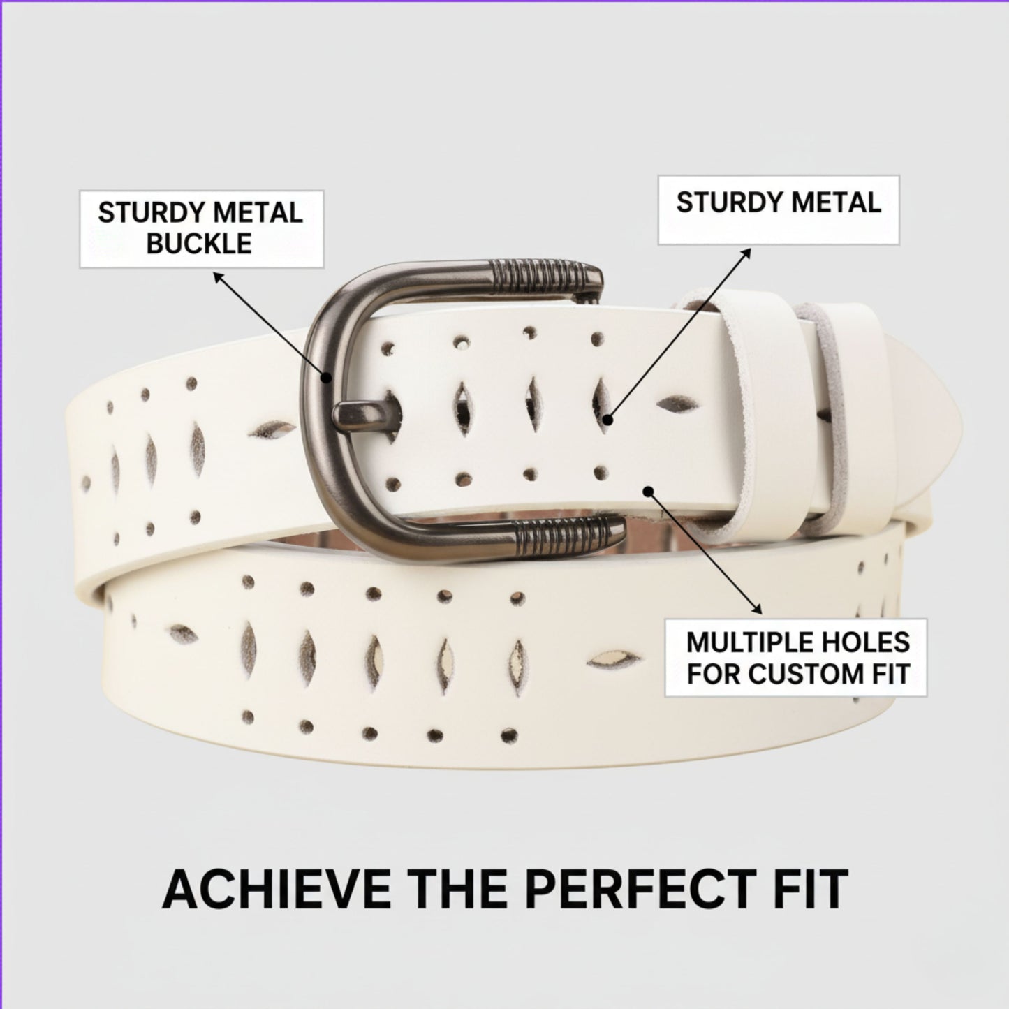 Women's Leather Belt with Hollow Out Pattern, Decorative Buckle