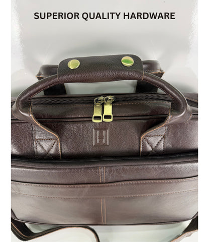 Genuine Leather Briefcase for Men | 15" Laptop Messenger Bag | Coffee | Hideclusive