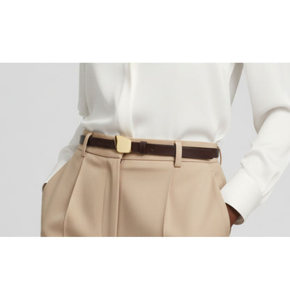 Slim Genuine Leather Belt for Women | Abstract Gold Buckle | Hideclusive