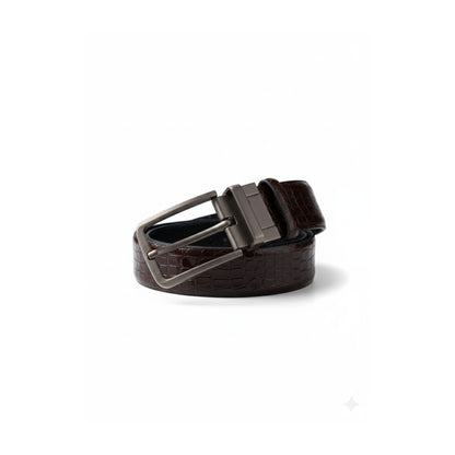 Reversible Crocodile Print Leather Belt for Men | 35mm | Black & Brown | Chrome Buckle | Hideclusive
