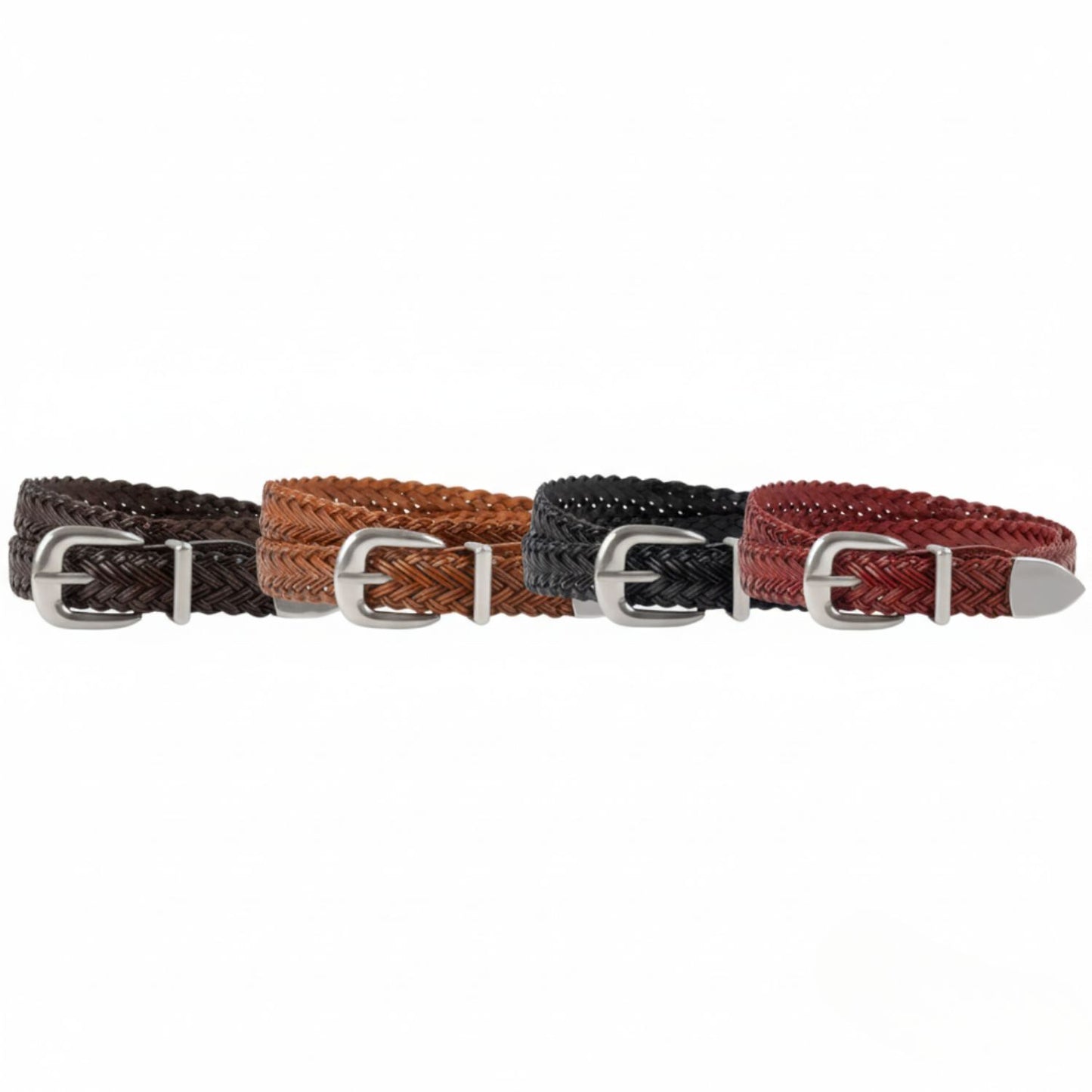HIDECLUSIVE Premium Cowhide Braided Leather With Silver D Shaped Alloy Buckle