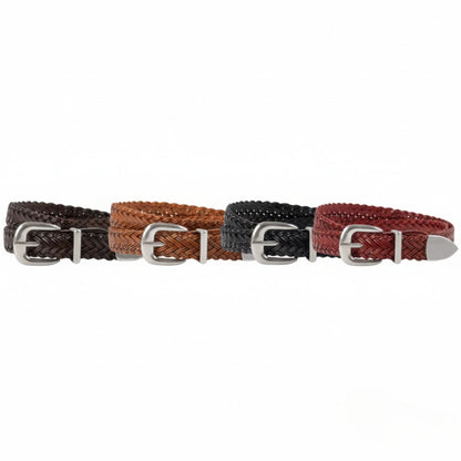 Ceinture tressée en cuir pour femme | Peau de vache | Boucle en D argentée | Hideclusive
