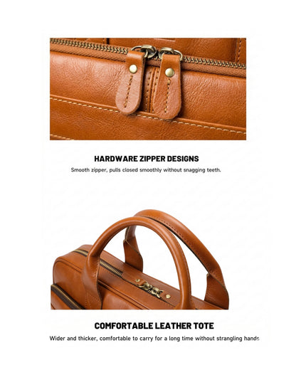 Vintage Leather Messenger Briefcase for Men | 15" Professional Laptop Bag | Hideclusive