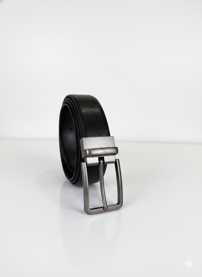 Dotted Texture Genuine Leather Belt for Men | 35mm | Black | Chrome Buckle | Hideclusive