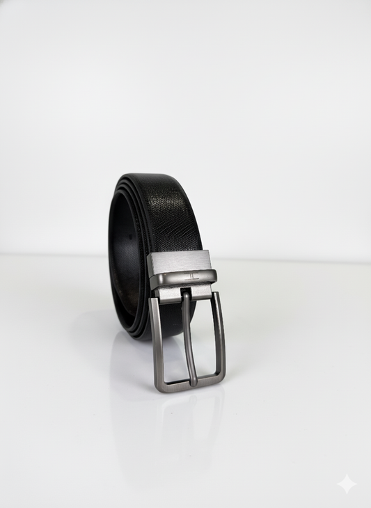 HIDECLUSIVE Leather Belt, Dotted textured Pattern, Black, 35mm Width, Chrome Buckle