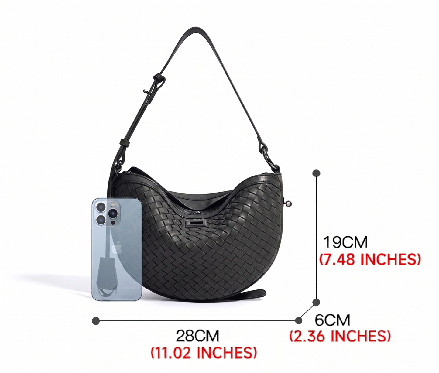 The Crescent - Hideclusive Premium Woven Leather Half Moon Bag | Top Grain Cowhide Crossbody Saddle Purse