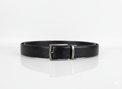 Ceinture en Cuir Véritable Texturé pour Homme | 35 mm | Noir | Boucle Chromée | Hideclusive