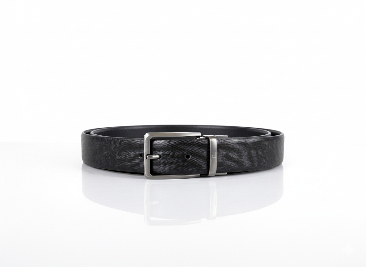 HIDECLUSIVE Leather Belt, Dotted textured Pattern, Black, 35mm Width, Chrome Buckle