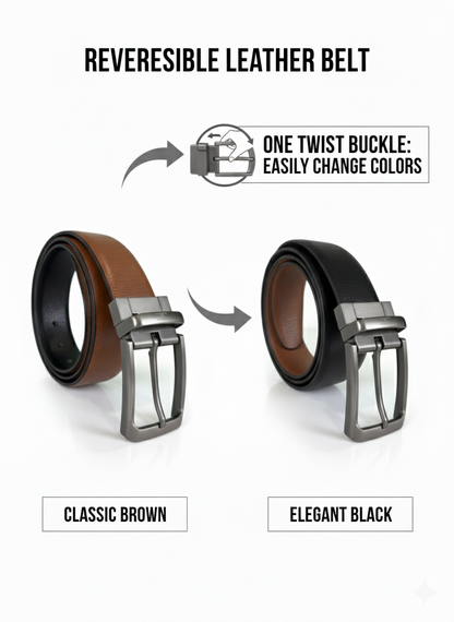 Ceinture Réversible en Cuir Véritable pour Homme | 35mm | Noir & Fauve | Boucle Chromée | Hideclusive