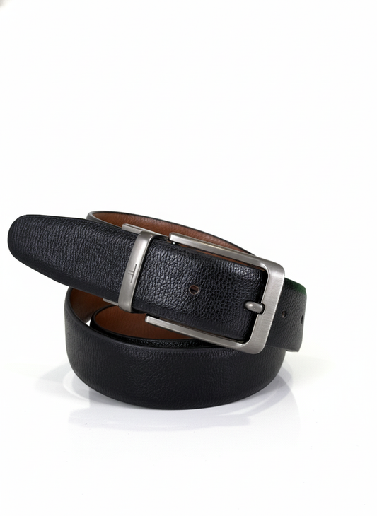 Hideclusive Executive Leather Belt, Reversible Black and Tan, 35mm Width, Chrome Twist Buckle