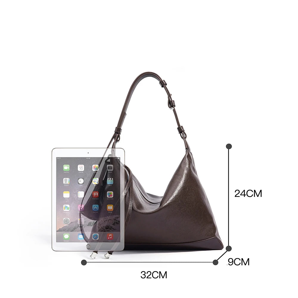 Hideclusive Designer Luxury Genuine Cowhide Leather Women's Tote Handbag Top Grain Cowhide Zipper Handmade Shoulder Handbags