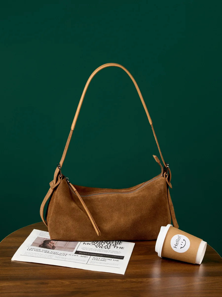 Hideclusive Women Suede Genuine Leather Bucket Tote Underarm Shoulder Bag Leather Handbag for Ladies Hand Bag High Quality