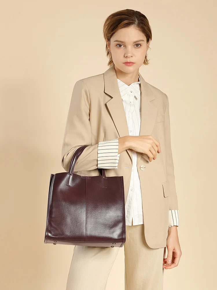The Vesper Leather Tote | Genuine Cowhide Structured Shoulder Bag