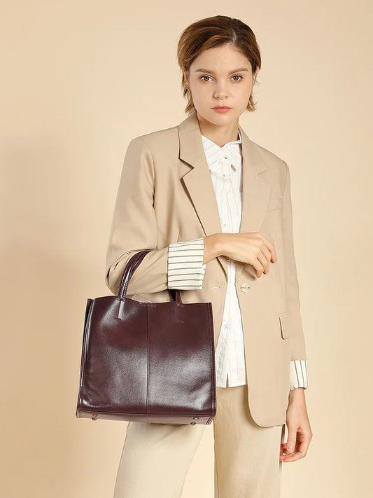The Vesper Structured Leather Tote Bag for Women | Genuine Cowhide | Hideclusive