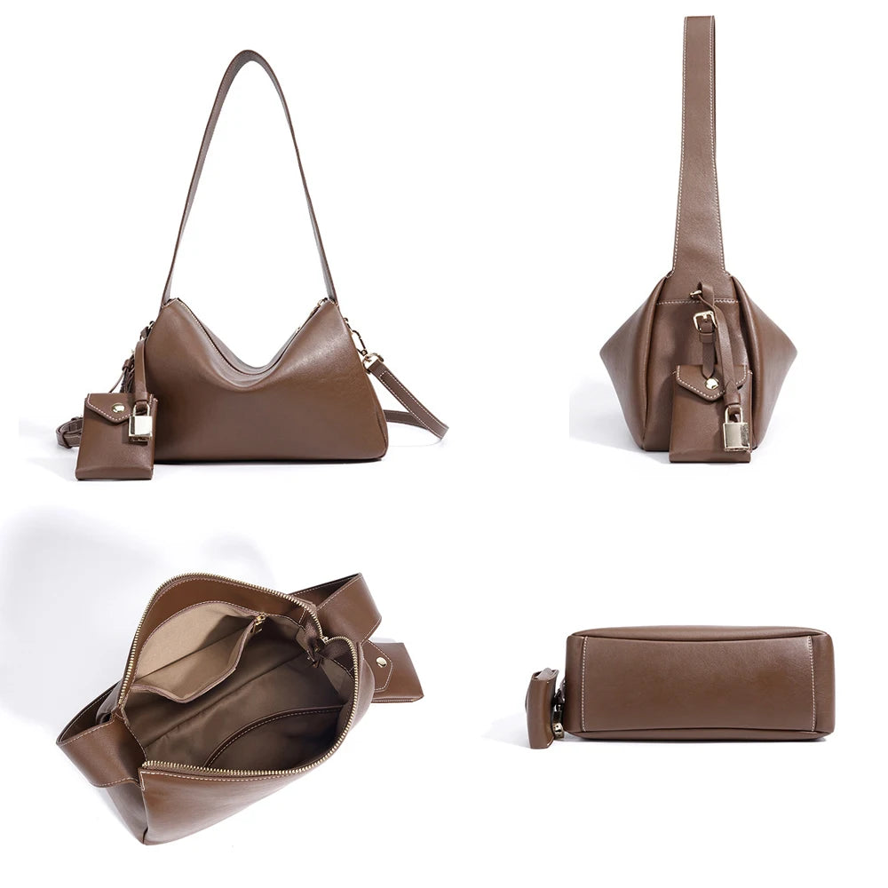 Hideclusive Genuine Leather High Quality Fashion Shoulder Cowhide Leather Designer Handbags for Women Tote Bag