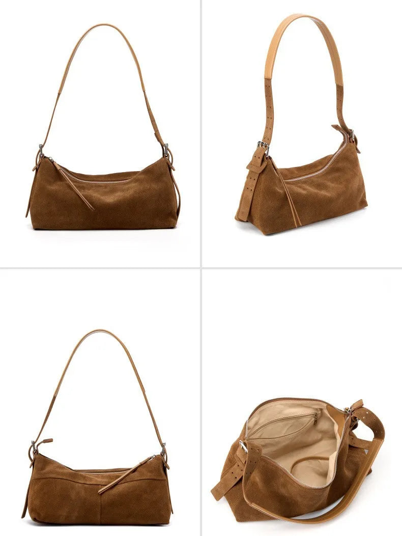 Hideclusive Women Suede Genuine Leather Bucket Tote Underarm Shoulder Bag Leather Handbag for Ladies Hand Bag High Quality