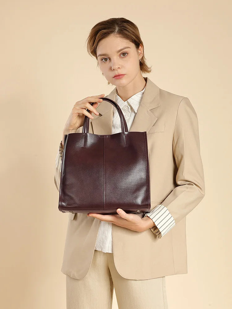The Vesper Leather Tote | Genuine Cowhide Structured Shoulder Bag