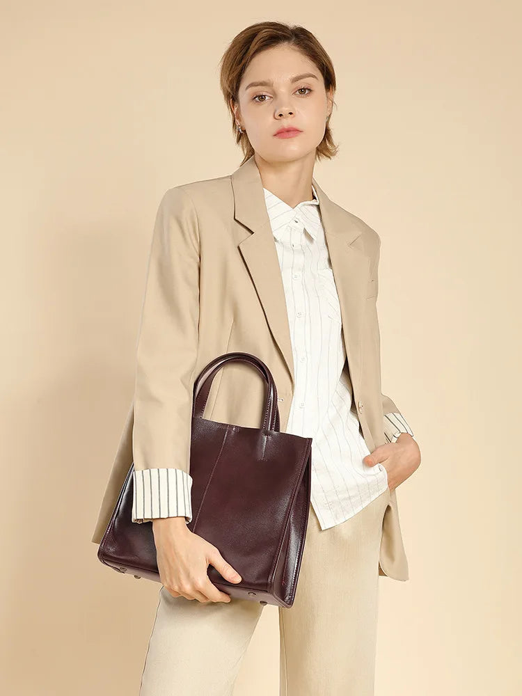 The Vesper Leather Tote | Genuine Cowhide Structured Shoulder Bag