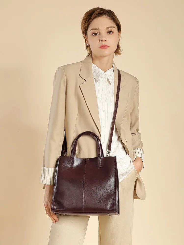 The Vesper Leather Tote | Genuine Cowhide Structured Shoulder Bag