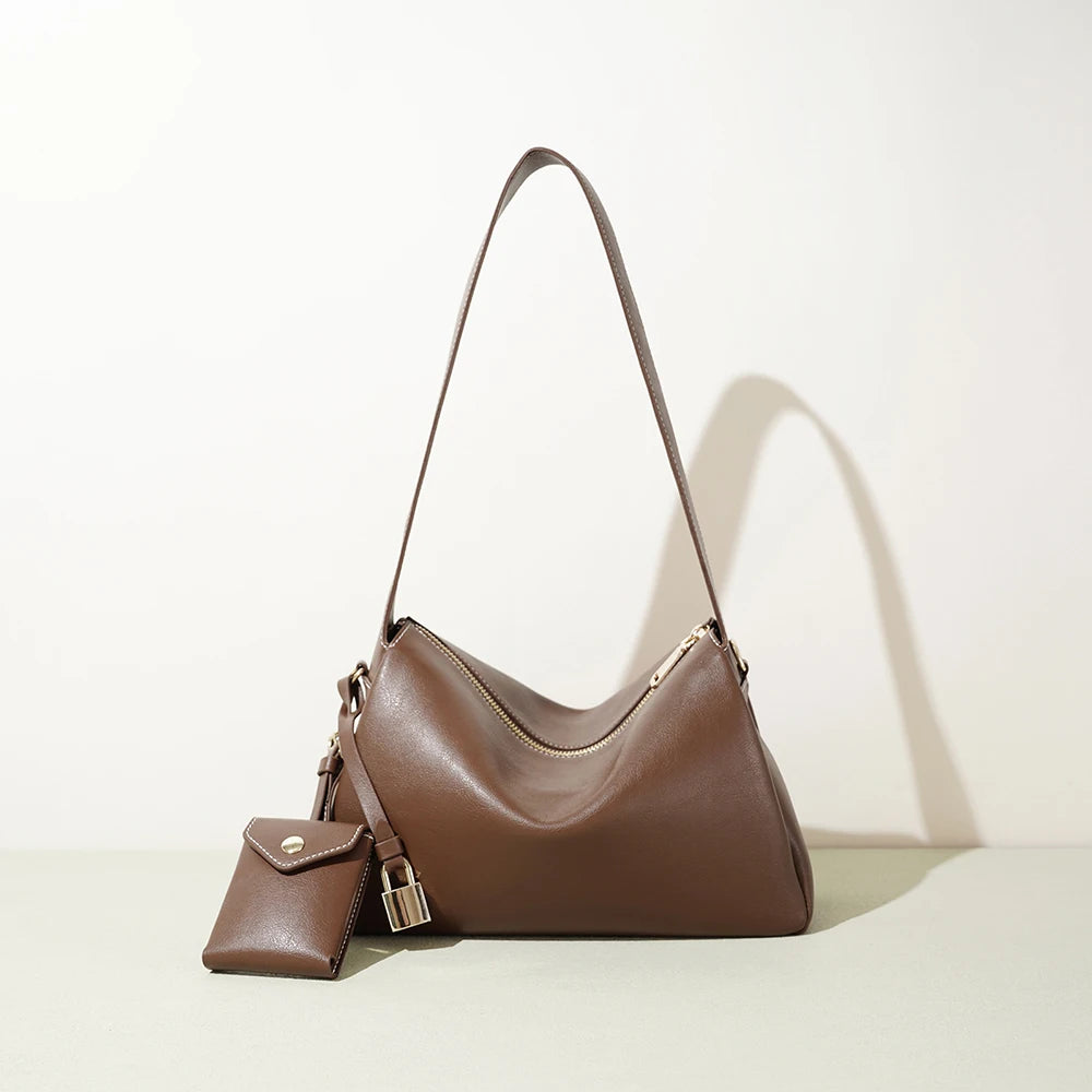 Hideclusive Genuine Leather High Quality Fashion Shoulder Cowhide Leather Designer Handbags for Women Tote Bag