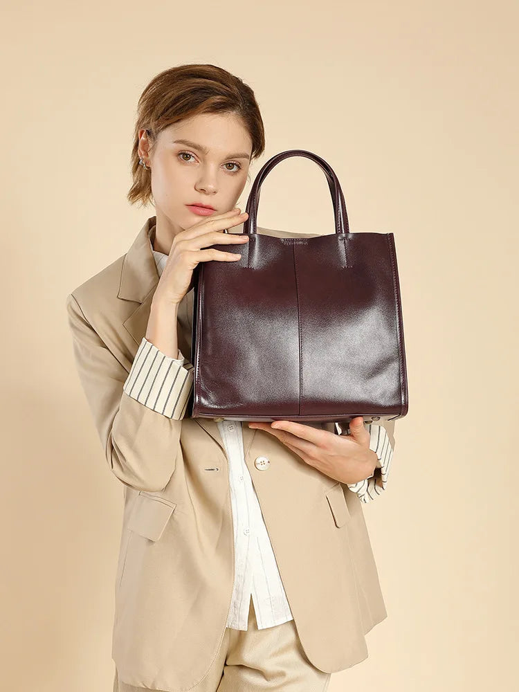 The Vesper Leather Tote | Genuine Cowhide Structured Shoulder Bag
