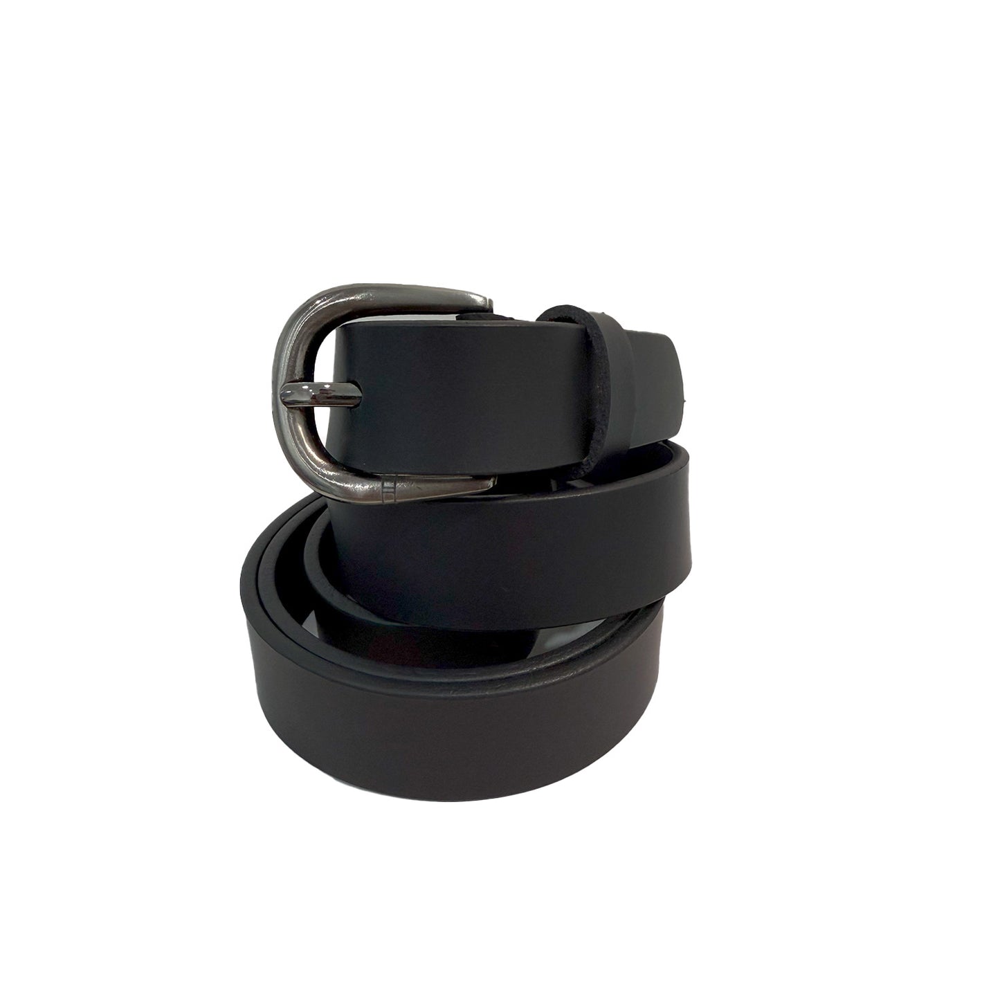 Hideclusive Classic Black Leather Belt for Women, Metal Buckle