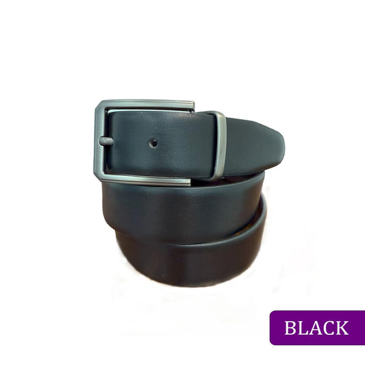 Hideclusive Executive Leather Belt, Reversible Black and Dark Brown, 35mm Width, Chrome Twist Buckle