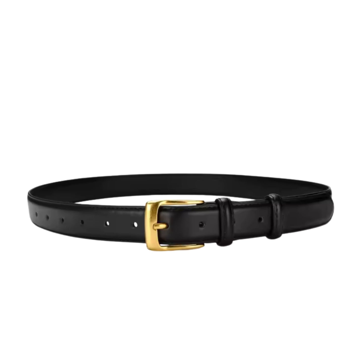 Black belt with a gold buckle on a white background