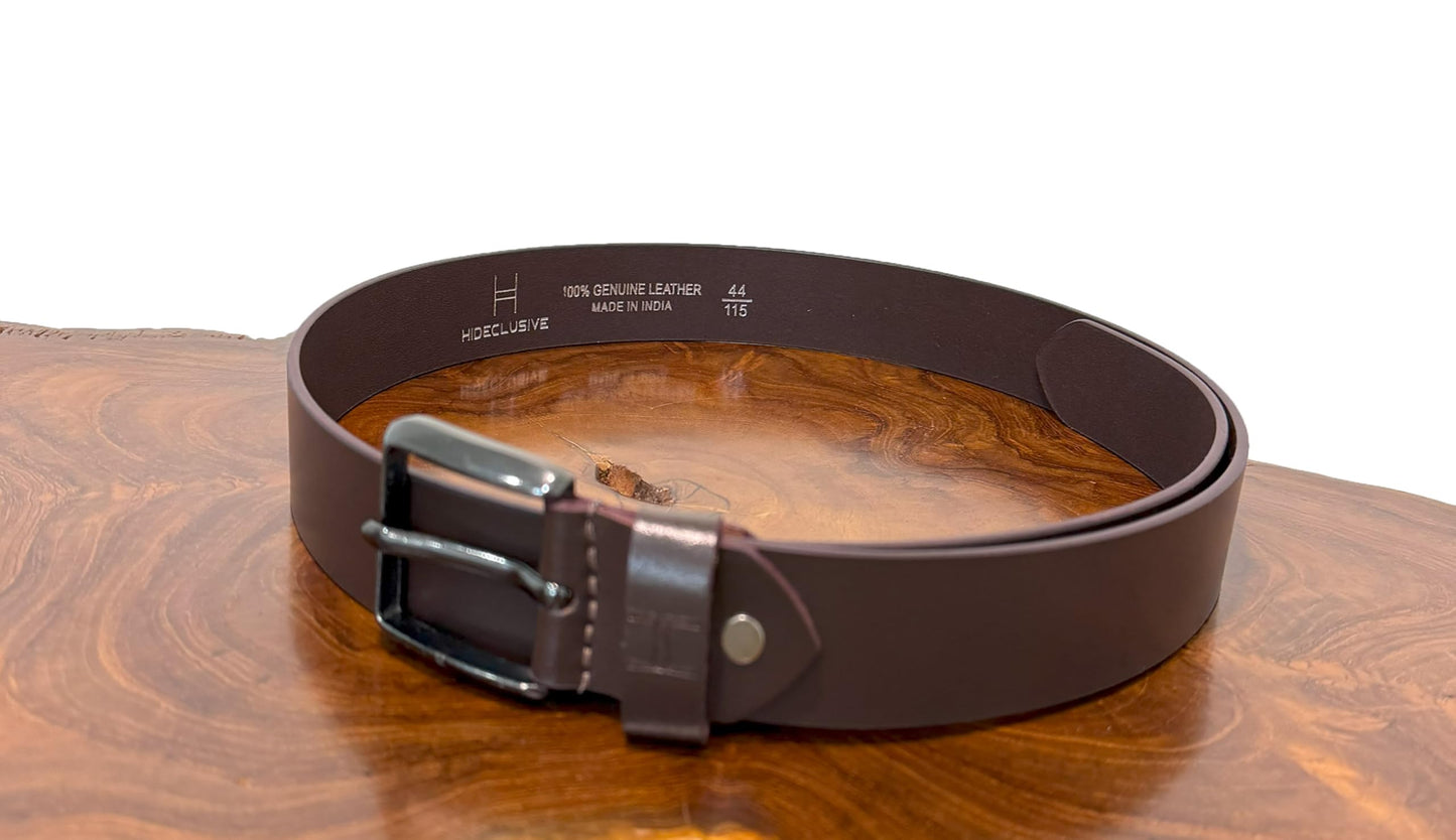 Hideclusive Premium Men's Full-Grain Leather Belt, Dark Brown, 40mm, Chrome Buckle