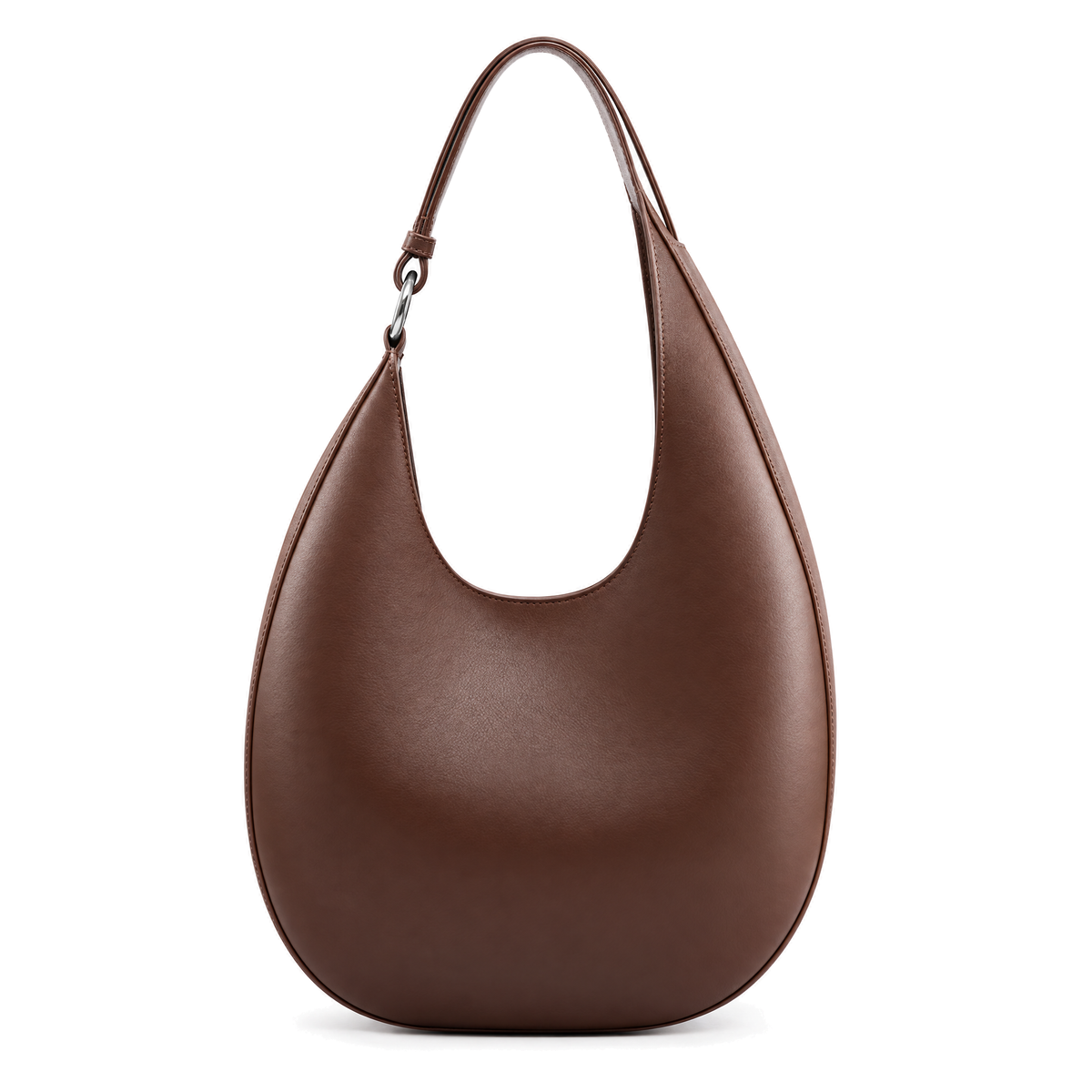 The Luna top-grain leather hobo bag in Coffee, front view on white