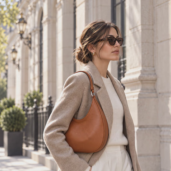 Lifestyle video of The Luna top-grain leather hobo bag