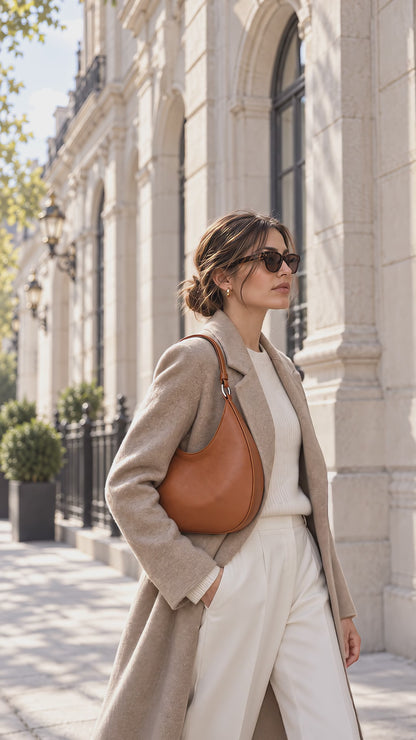 Lifestyle video of The Luna top-grain leather hobo bag