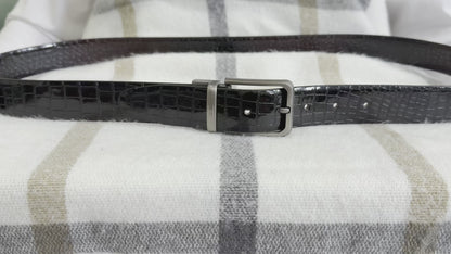 Reversible Crocodile Print Leather Belt for Men | 35mm | Black & Brown | Chrome Buckle | Hideclusive