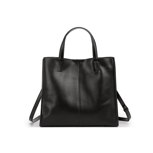The Vesper Leather Tote | Genuine Cowhide Structured Shoulder Bag